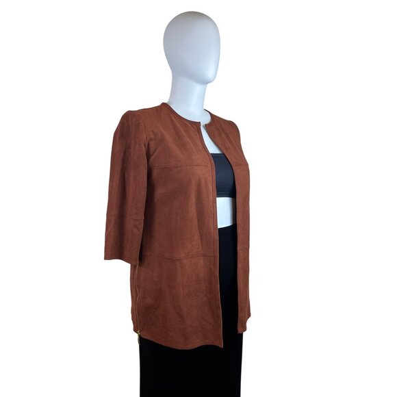 Chico’s Womens Brown Open Front Jacket 3/4 Sleeve Lightweight Elegant Size 2 - Picture 3 of 11